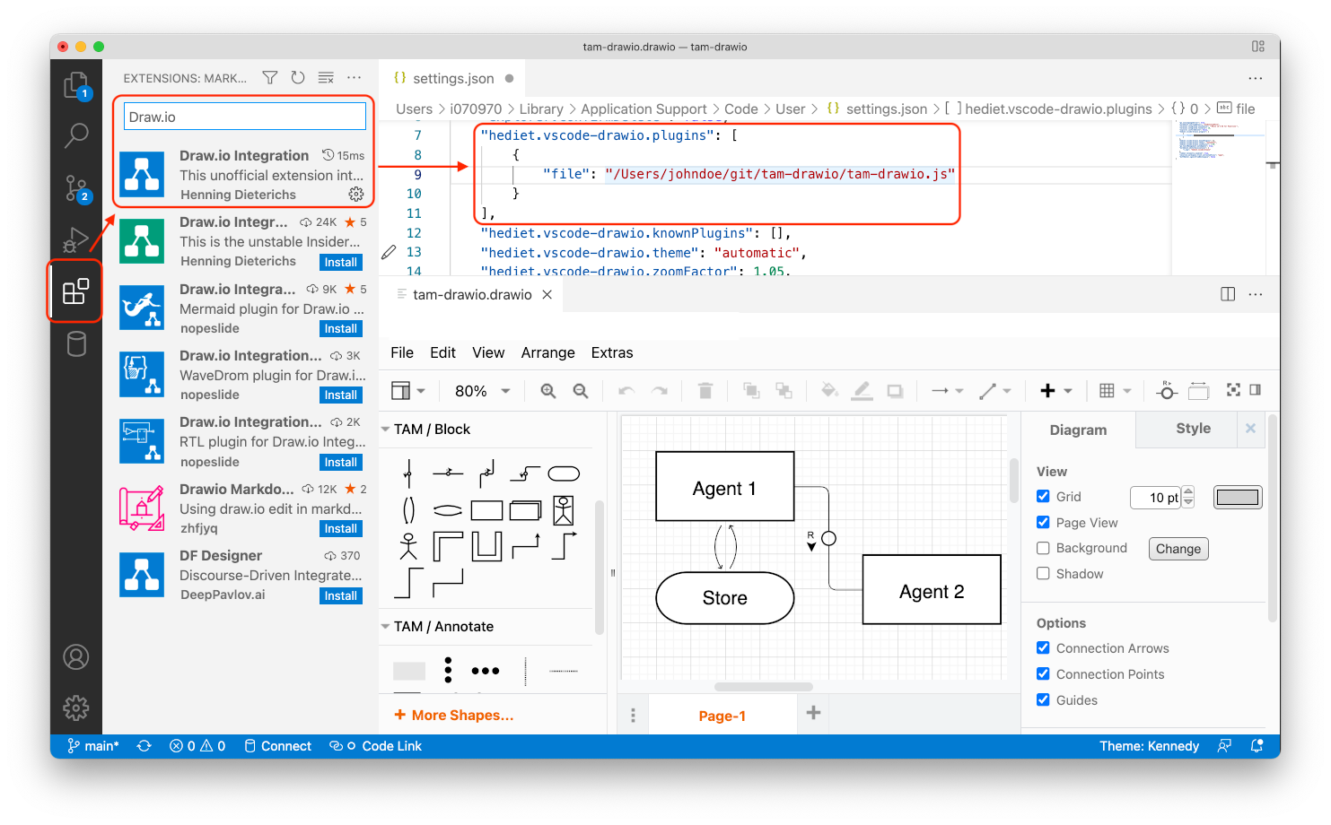 VSCode Draw.io extension with TAM plugin activated